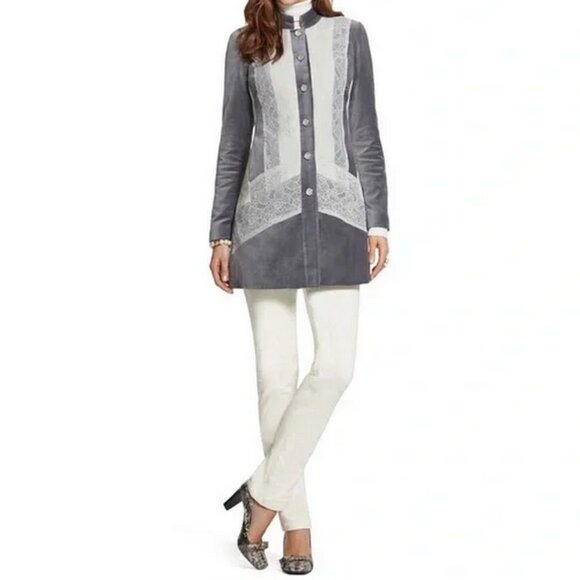 Chicos Velvet Lace Snowflake Tunic Jacket 2 - Picture 3 of 9